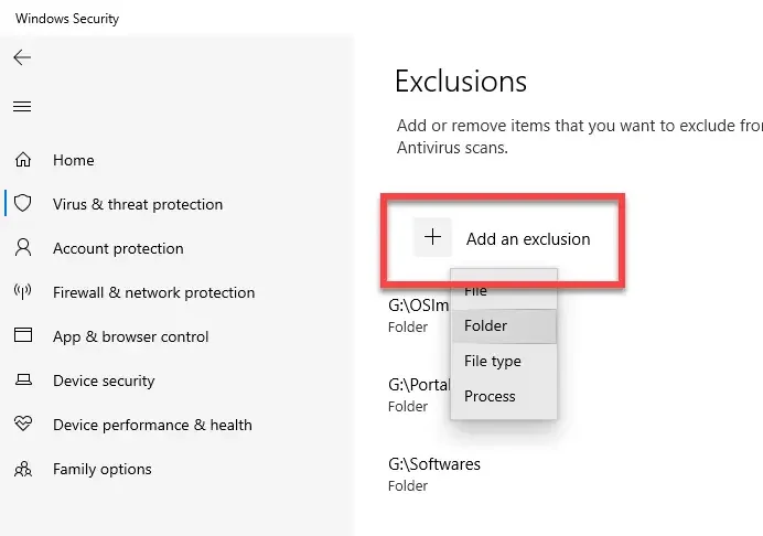 Add CS2 folder to Windows Security exclusions