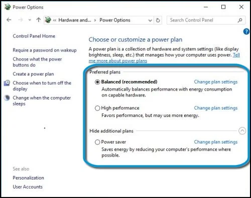 Choose High performance power plan in Windows Power Options