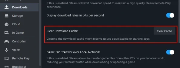 Clear the Steam download cache