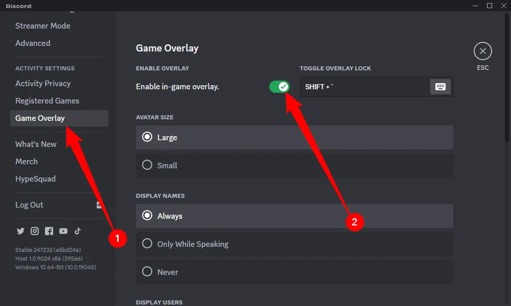 Disable Discord in-game overlay