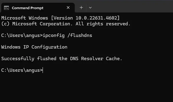 Flush DNS cache with ipconfig /flushdns in Command Prompt